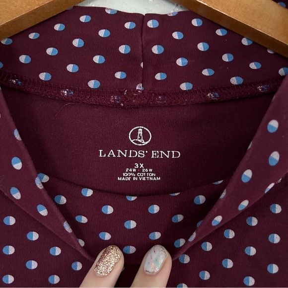 🦋 Lands’ End Maroon Blue Polka Dot Turtle Neck Cotton Long Sleeve Blouse 3X - Picture 2 of 5